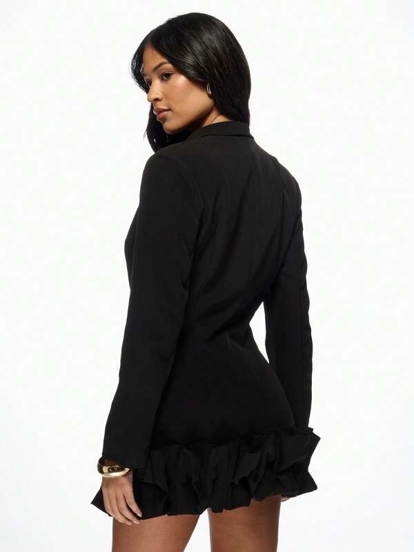 Missguided MISSGUIDED Plunging Neckline Ruffle Hem Long Sleeve Tuxedo Style Mini Dress