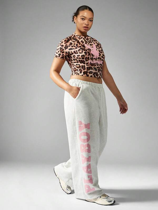 Missguided MISSGUIDED PLUS X Playboy Comfort Plus Size Jogger Sweatpants With Logo Print