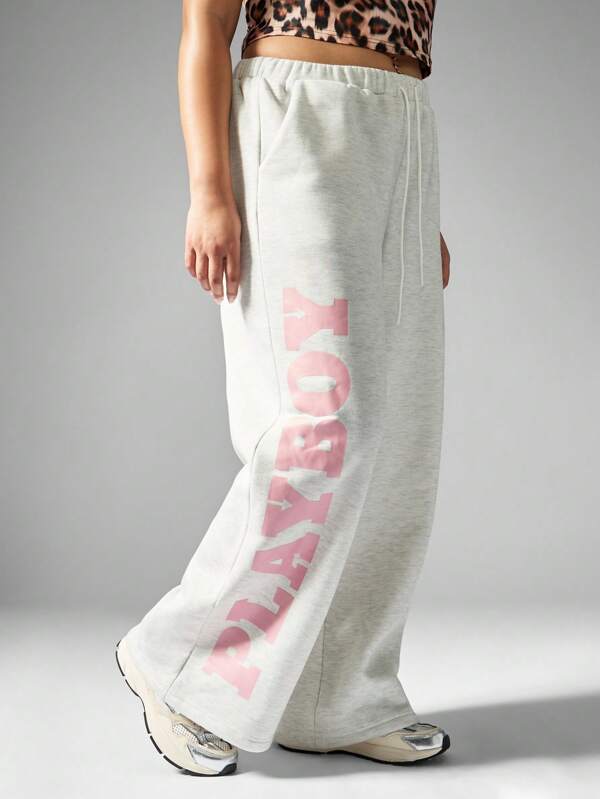 missguided MISSGUIDED PLUS x Playboy Comfort Plus Size Jogger Sweatpants With Logo Print