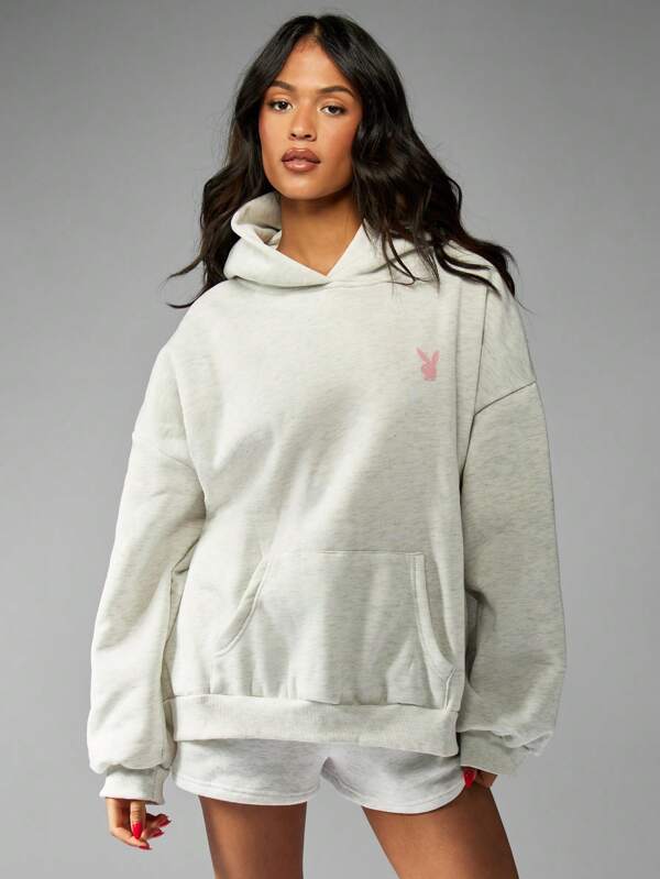 Missguided MISSGUIDED PLUS X Playboy Plus Size Oversized Hooded Sweatshirt With Pocket