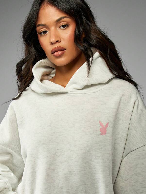 Missguided MISSGUIDED PLUS X Playboy Plus Size Oversized Hooded Sweatshirt With Pocket