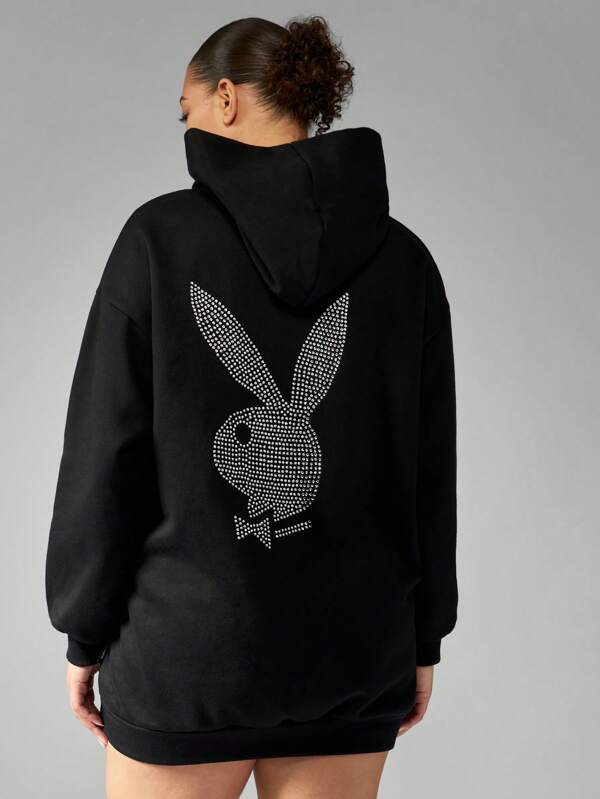 Missguided MISSGUIDED PLUS X Playboy Plus Size Oversized Hoodie Sweatshirt Loungewear With Centre Pocket