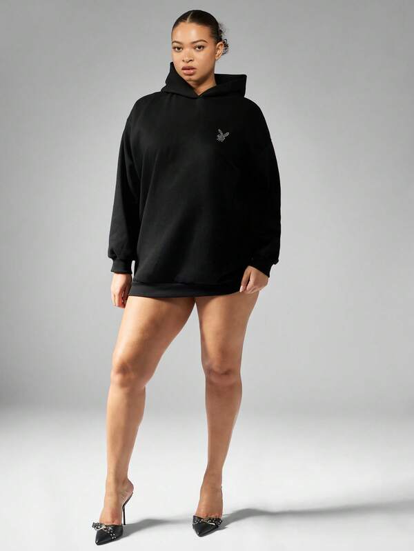 Missguided MISSGUIDED PLUS X Playboy Plus Size Oversized Hoodie Sweatshirt Loungewear With Centre Pocket
