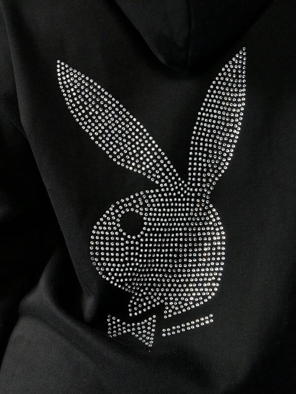 Missguided MISSGUIDED PLUS X Playboy Plus Size Oversized Hoodie Sweatshirt Loungewear With Centre Pocket