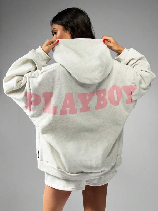 missguided MISSGUIDED PLUS x Playboy Plus Size Oversized Hooded Sweatshirt With Pocket