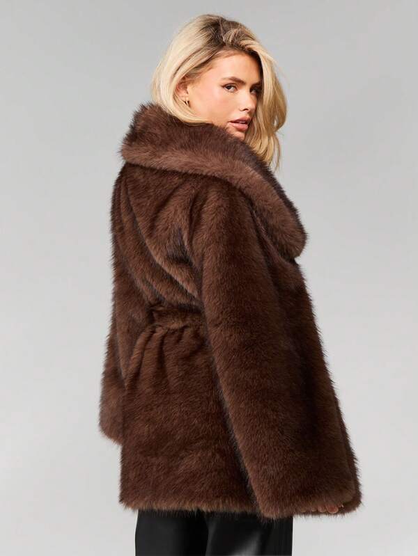 Missguided MISSGUIDED Plush Faux Fur Coat With Oversized Collar And Belt