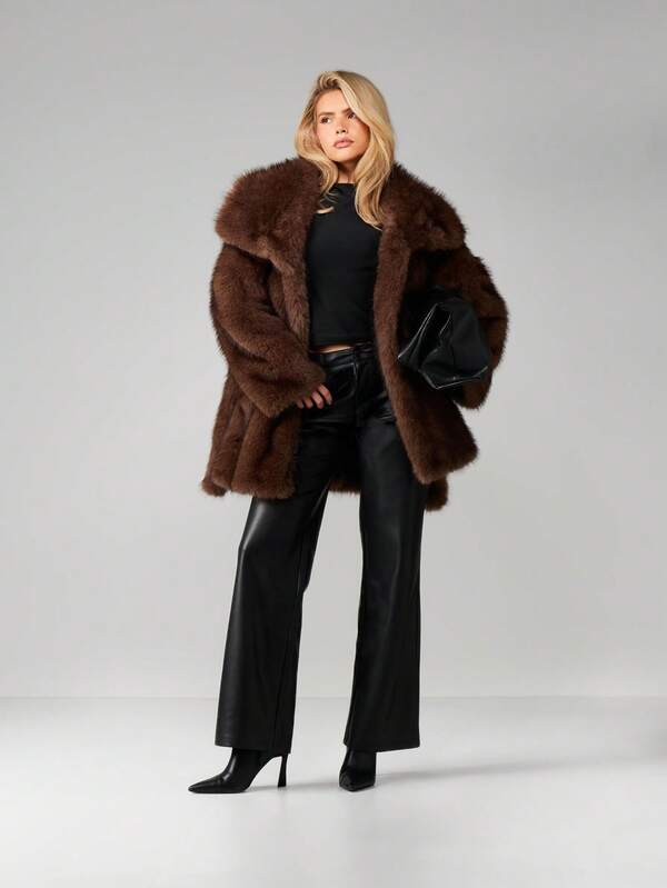 Missguided MISSGUIDED Plush Faux Fur Coat With Oversized Collar And Belt