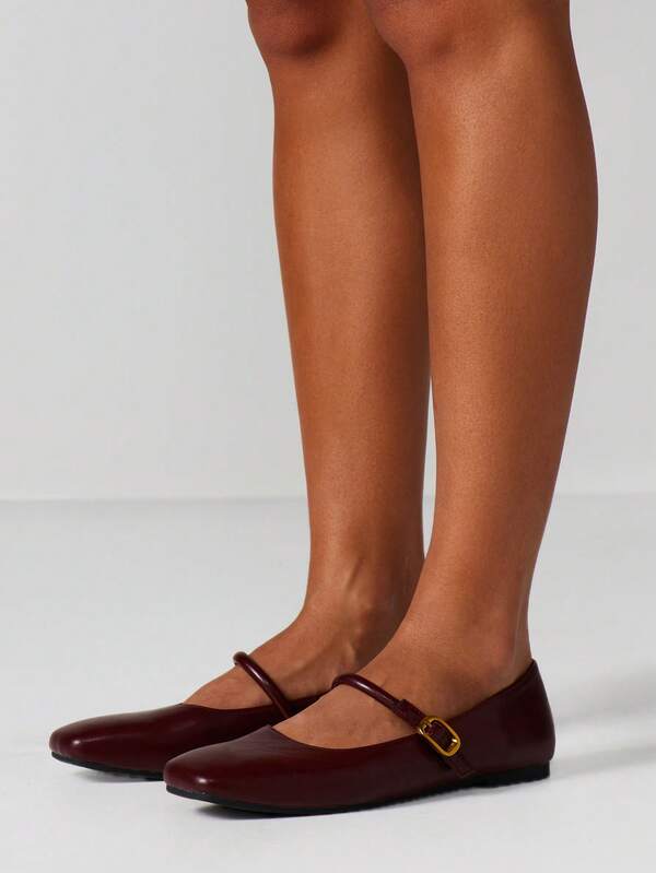 Missguided MISSGUIDED Pointed Toe Mary Jane Flats With Buckle Strap