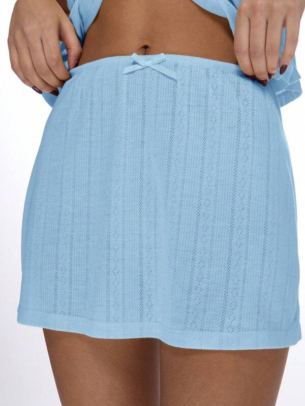 Missguided MISSGUIDED Pointelle Knit Button Down Cap Sleeve Drawstring Lounge Matching Set