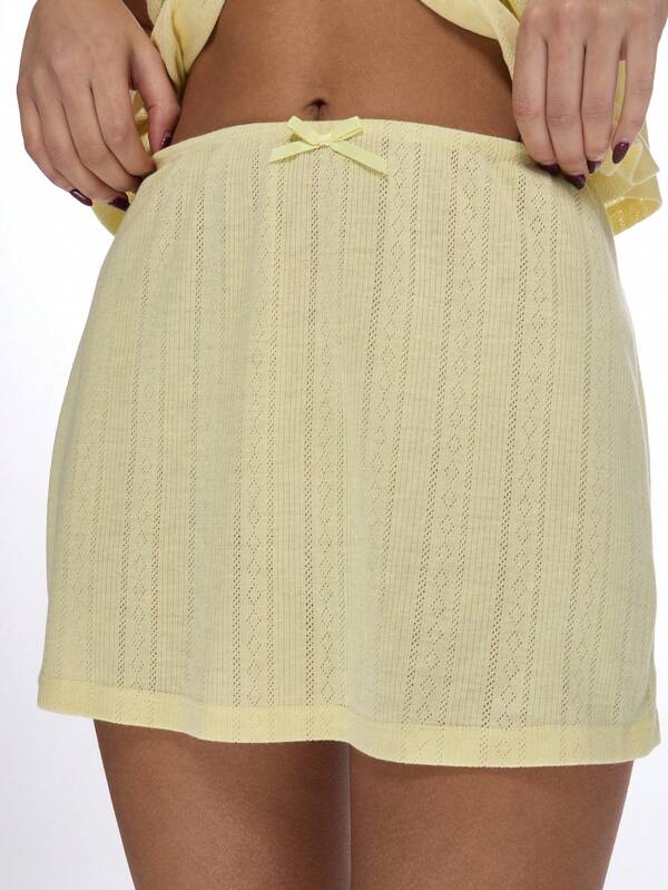 Missguided MISSGUIDED Pointelle Knit Button-Down Crop Top High-Rise Mini Skirt Set