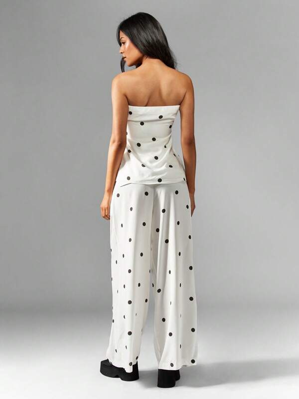 Missguided MISSGUIDED Polka Dot Bandeau Top Wide Leg Trousers Two Piece Set