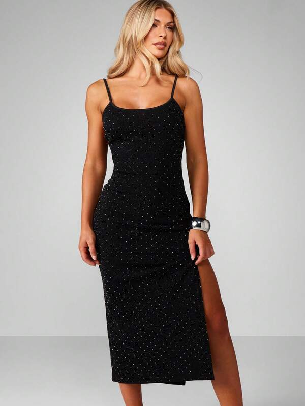 Missguided MISSGUIDED Polka Dot Bodycon Midi Dress With Side Slit