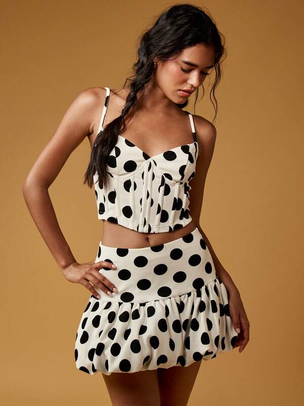 Missguided MISSGUIDED Polka Dot Boned Corset Bustier Crop Top With Classic Princess Line