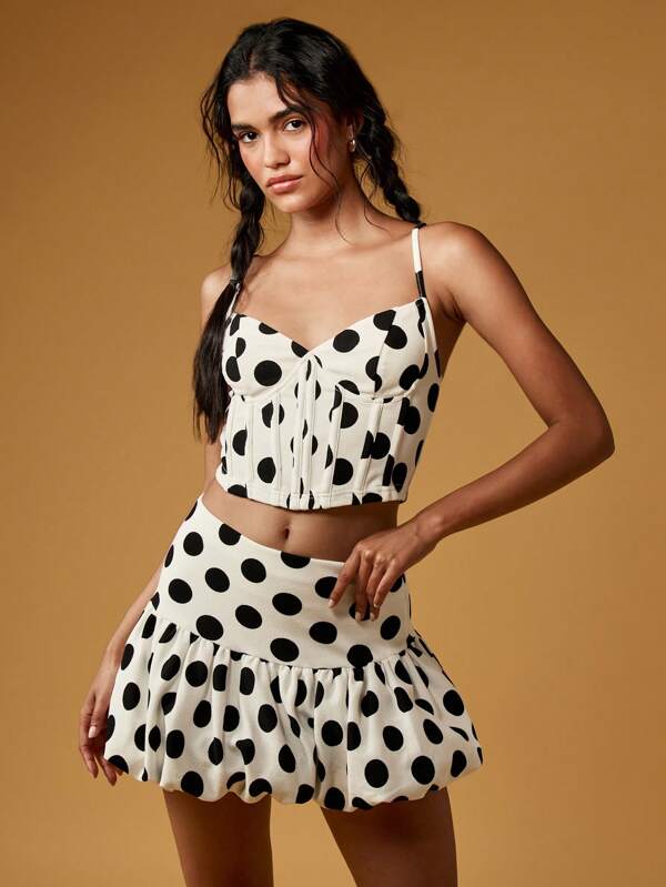 missguided MISSGUIDED Polka Dot Boned Corset Bustier Crop Top With Classic Princess Line