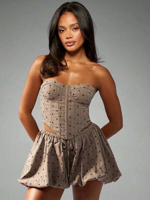 Missguided MISSGUIDED Polka Dot Bubble Hem Shorts With Corset Waist