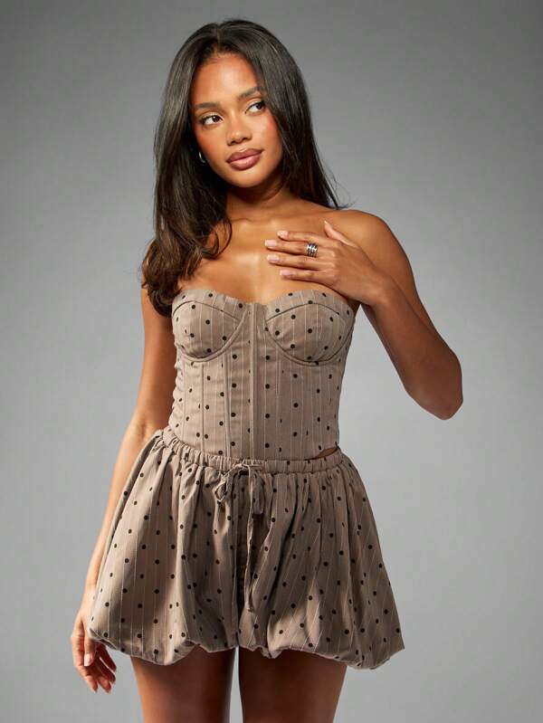 missguided MISSGUIDED Polka Dot Bubble Hem Shorts With Corset Waist