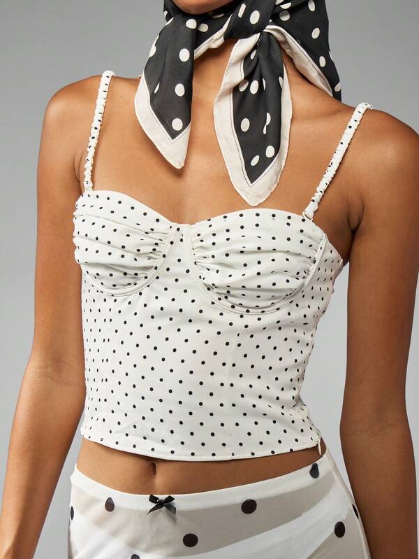 Missguided MISSGUIDED Polka Dot Bustier Top With Ruched Front