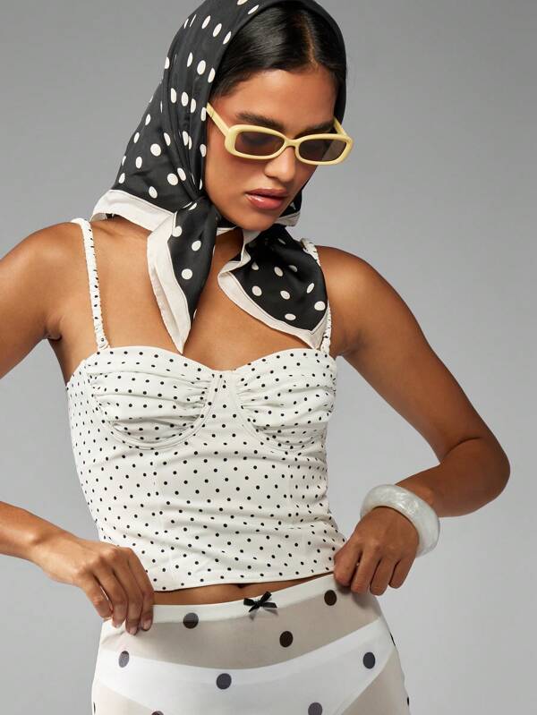 missguided MISSGUIDED Polka Dot Bustier Top With Ruched Front