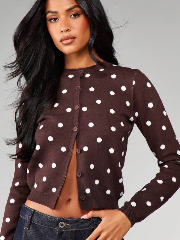 Missguided MISSGUIDED Polka Dot Button Front Cardigan