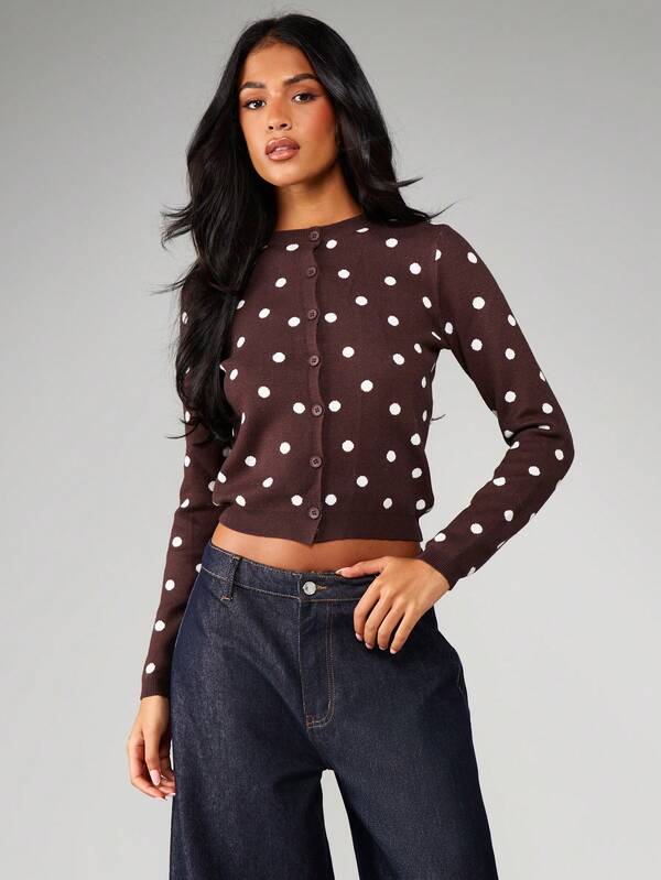 missguided MISSGUIDED Polka Dot Button Front Cardigan
