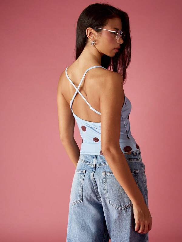 Missguided MISSGUIDED Polka Dot Cami Top With Cross Back Design