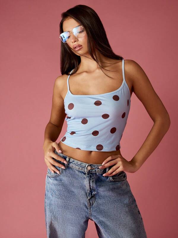 Missguided MISSGUIDED Polka Dot Cami Top With Cross Back Design