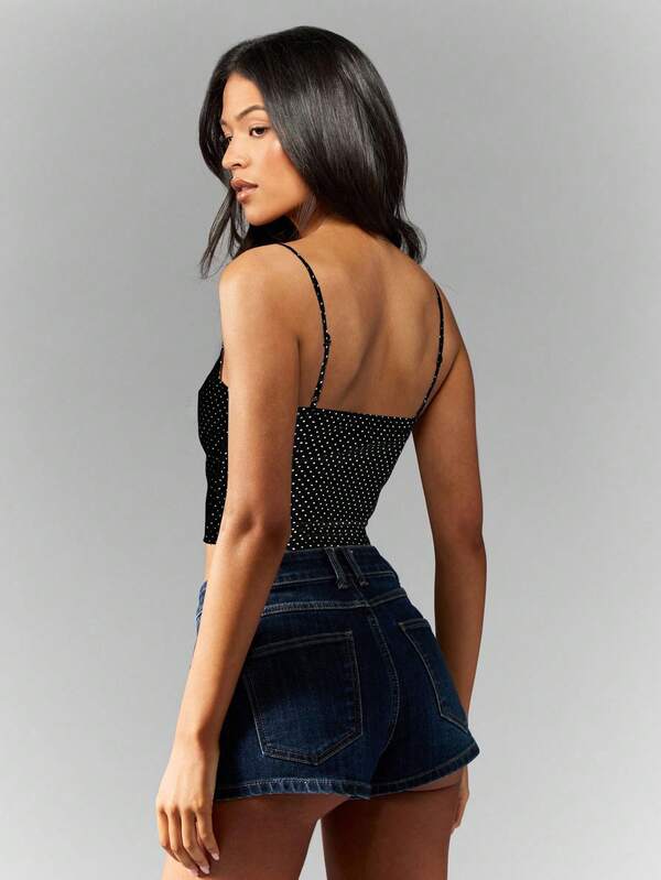 Missguided MISSGUIDED Polka Dot Cami Top With Ruched Sweetheart Neckline
