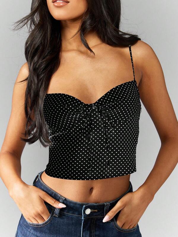 Missguided MISSGUIDED Polka Dot Cami Top With Ruched Sweetheart Neckline