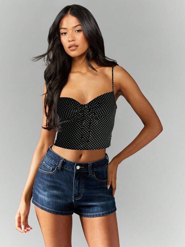 missguided MISSGUIDED Polka Dot Cami Top With Ruched Sweetheart Neckline