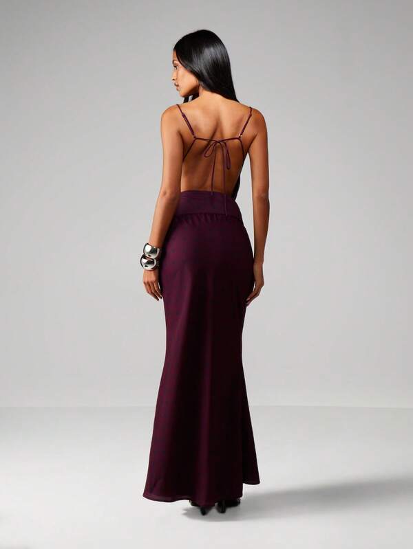 Missguided MISSGUIDED Polka Dot Cowl Neck Maxi With Waist Tie