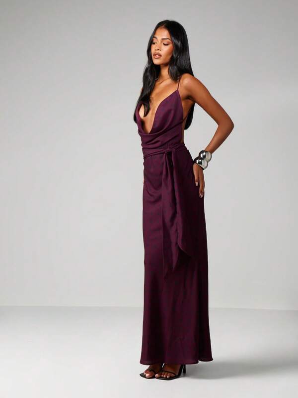 Missguided MISSGUIDED Polka Dot Cowl Neck Maxi With Waist Tie