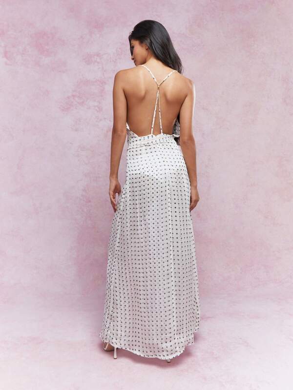 Missguided MISSGUIDED Polka Dot Cowl Neck Open Front Maxi Top With Tie Scarf
