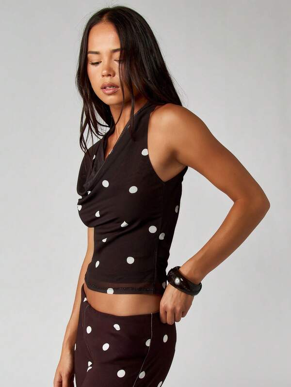Missguided MISSGUIDED Polka Dot Cowl Neck Sleeveless Top
