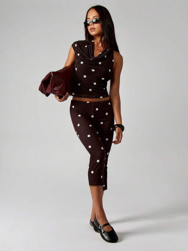 Missguided MISSGUIDED Polka Dot Cowl Neck Sleeveless Top