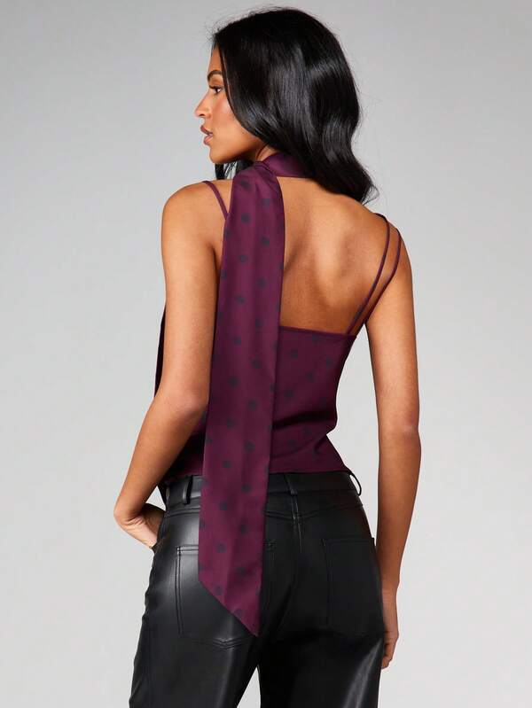 Missguided MISSGUIDED Polka Dot Cowl Neck Tank With Halter Scarf