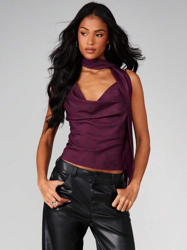 missguided MISSGUIDED Polka Dot Cowl Neck Tank With Halter Scarf
