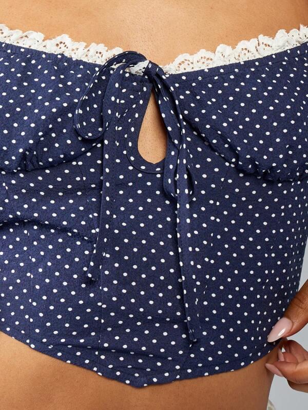 Missguided MISSGUIDED Polka Dot Crop Halter Neck Camisole