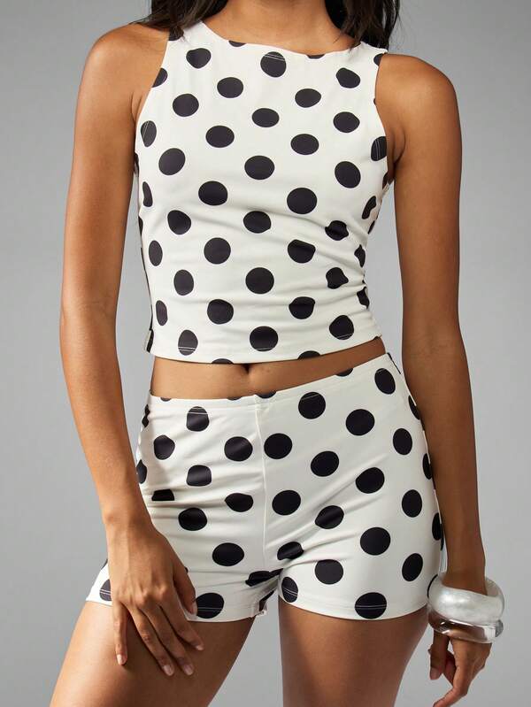 Missguided MISSGUIDED Polka Dot Crop Top And Shorts Coord Set