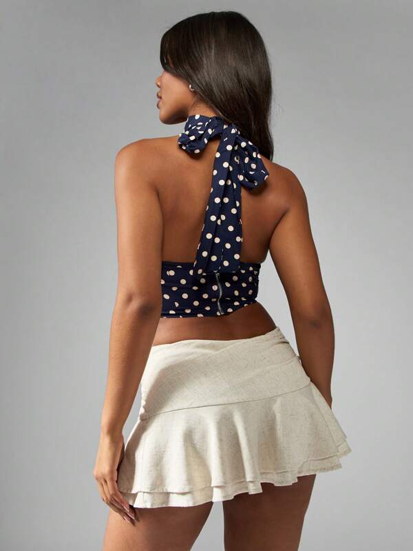 Missguided MISSGUIDED Polka Dot Halter Neck Crop Top Women Tops