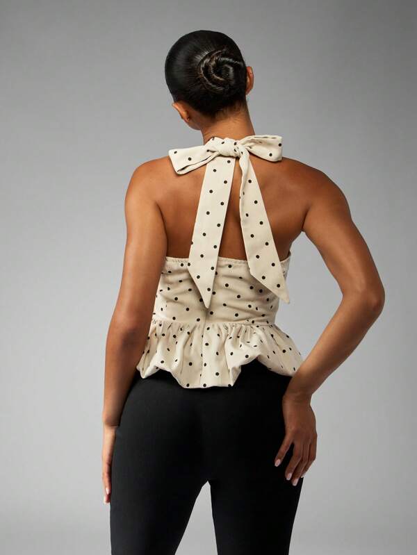 Missguided MISSGUIDED Polka Dot Halter Neck Peplum Top With Bubble Hem
