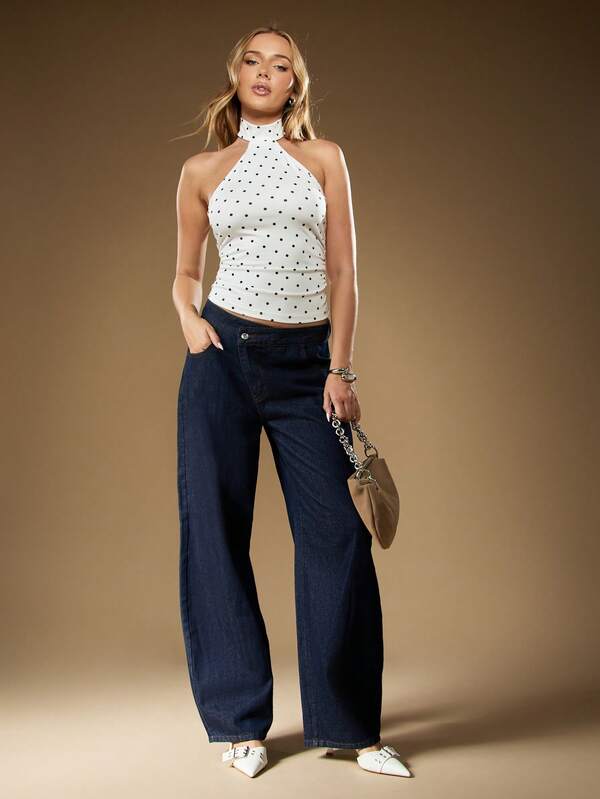 Missguided MISSGUIDED Polka Dot High Neck Halter Top