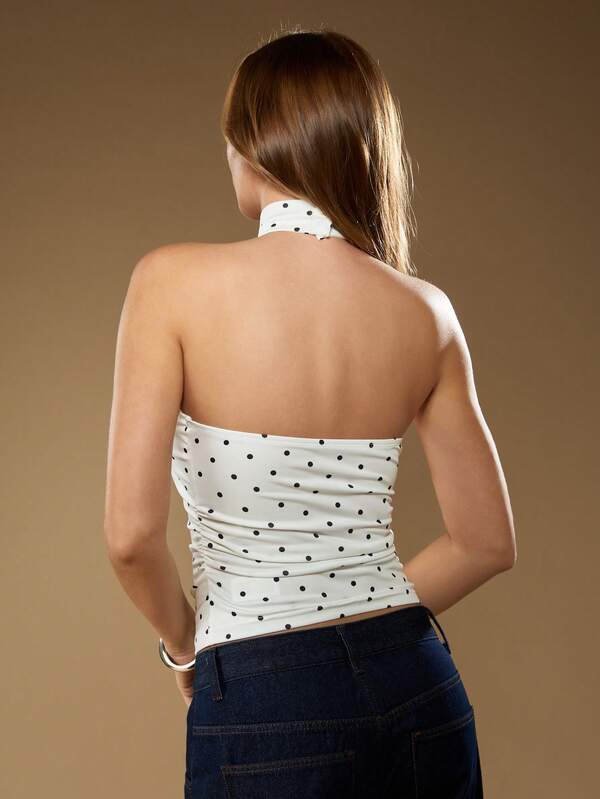 missguided MISSGUIDED Polka Dot High Neck Halter Top