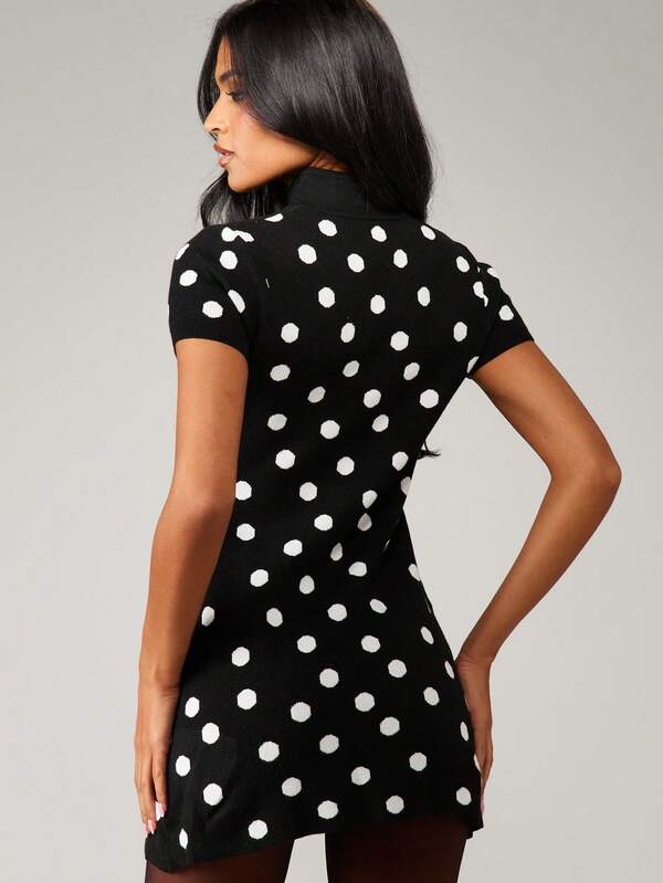 Missguided MISSGUIDED Polka Dot Knit Mini Dress With Keyhole Neckline
