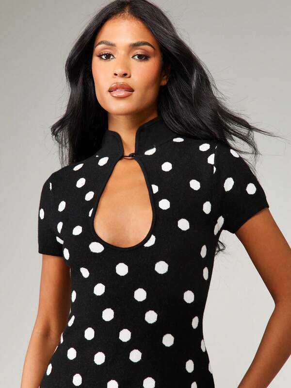 Missguided MISSGUIDED Polka Dot Knit Mini Dress With Keyhole Neckline