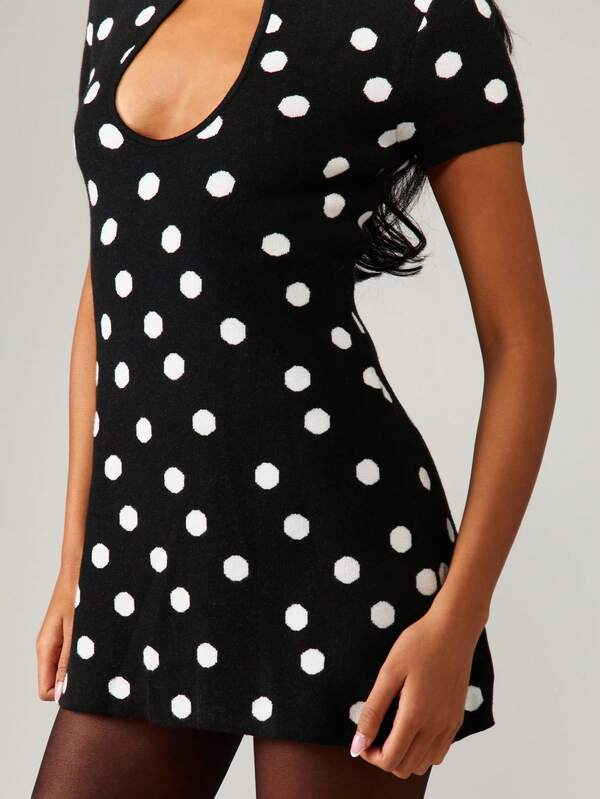Missguided MISSGUIDED Polka Dot Knit Mini Dress With Keyhole Neckline