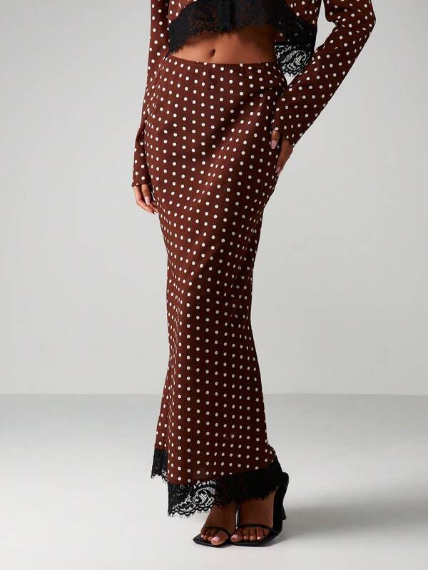 Missguided MISSGUIDED Polka Dot Lace Trim Co Ord Set