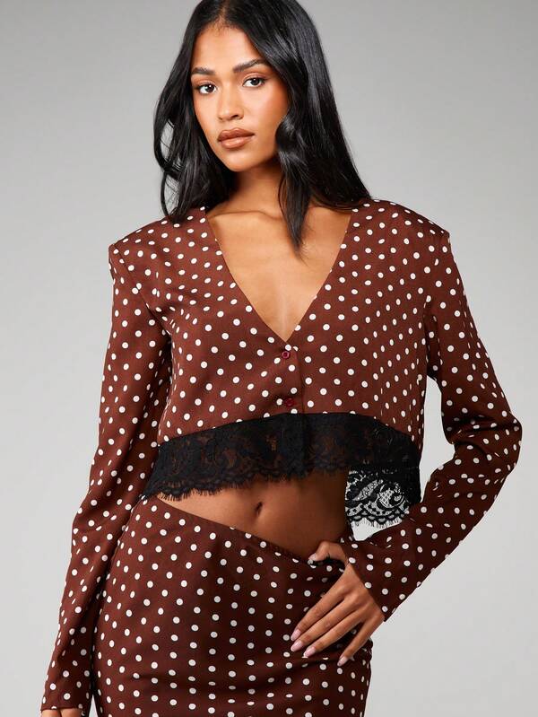 Missguided MISSGUIDED Polka Dot Lace Trim Co Ord Set