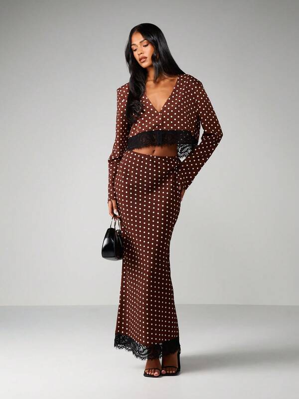missguided MISSGUIDED Polka Dot Lace Trim Co Ord Set