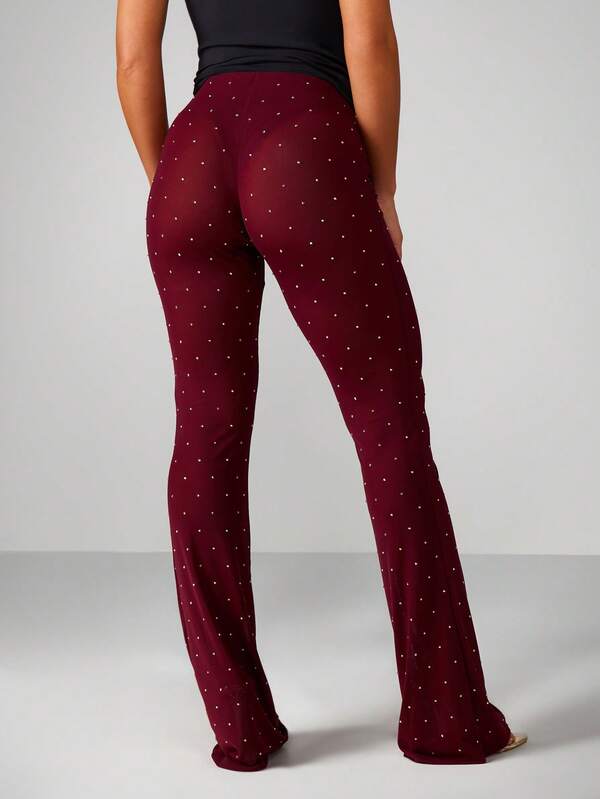Missguided MISSGUIDED Polka Dot Mesh Flare Pants With Bell Bottom