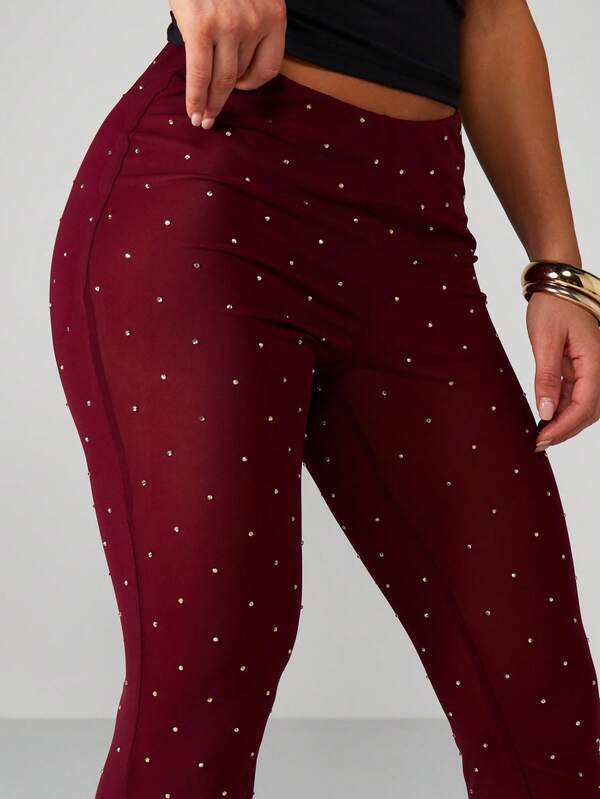 Missguided MISSGUIDED Polka Dot Mesh Flare Pants With Bell Bottom
